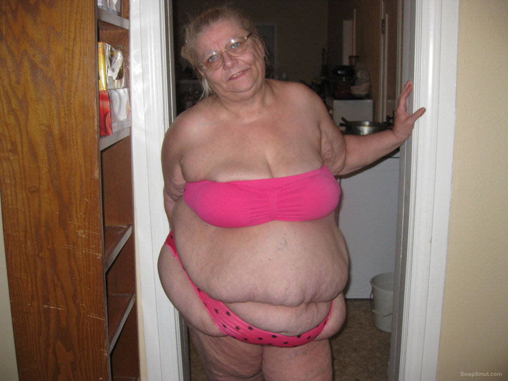 Mature amateur BBW showing off in pink panties and photo