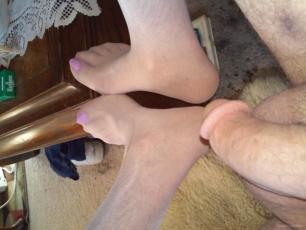 Cock and toes fetish husband poses painted nails and nylon